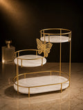 Butterfly 3-tier vanity organizer in Pearl, gold frame with marble-effect trays