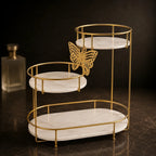 Butterfly 3-tier vanity organizer with a gold butterfly detail and marble-effect trays