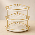 Corner 3-tier organizer in Pearl with gold-finish frame