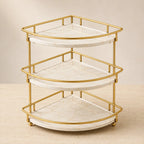 Corner 3-tier organizer in Pearl with gold-finish frame