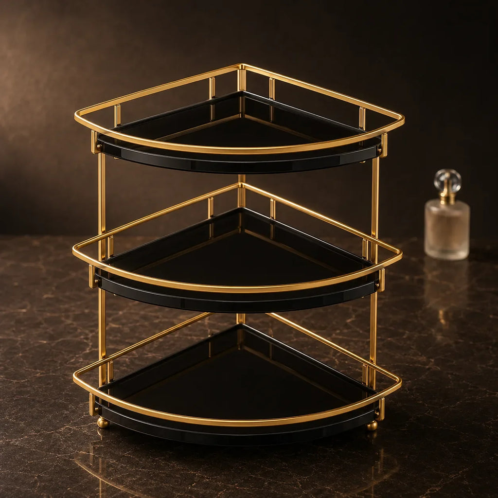 Corner 3-tier organizer in Onyx with black trays
