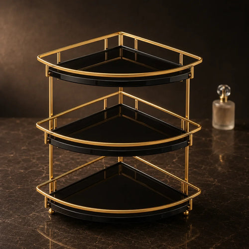 Corner 3-tier organizer in Onyx with black trays