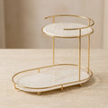 Free-standing 2-tier organizer in Pearl with gold-finish oval frame