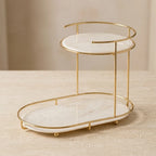 Free-standing 2-tier organizer in Pearl with gold-finish oval frame