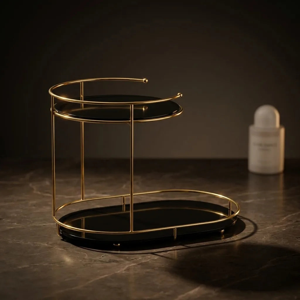 Angled catalogue view of the oval organizer in Onyx