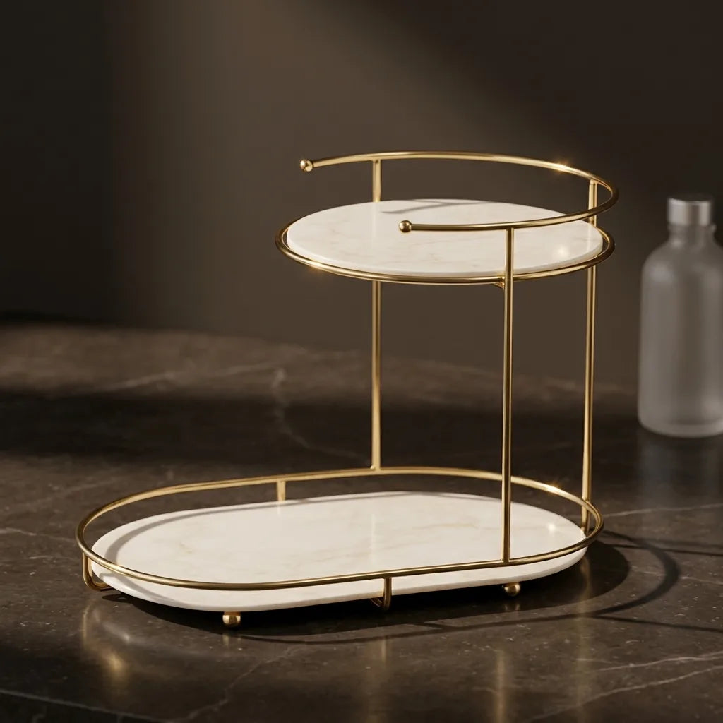Angled catalogue view of the oval organizer in Pearl