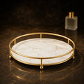 Round perfume tray in Pearl white marble-effect with gold rim