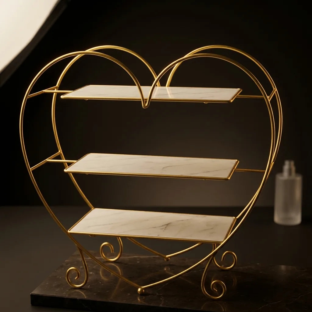 Heart 3-tier organizer in Pearl with gold-finish wire frame