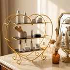 Heart organizer holding cosmetics on a styled dressing table