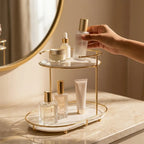 A hand placing a bottle on the heart organizer, showing its size