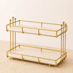 Angled view of the two-tier storage rack in Pearl