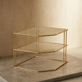 Three-tier corner kitchen rack in Gold, empty on a marble counter