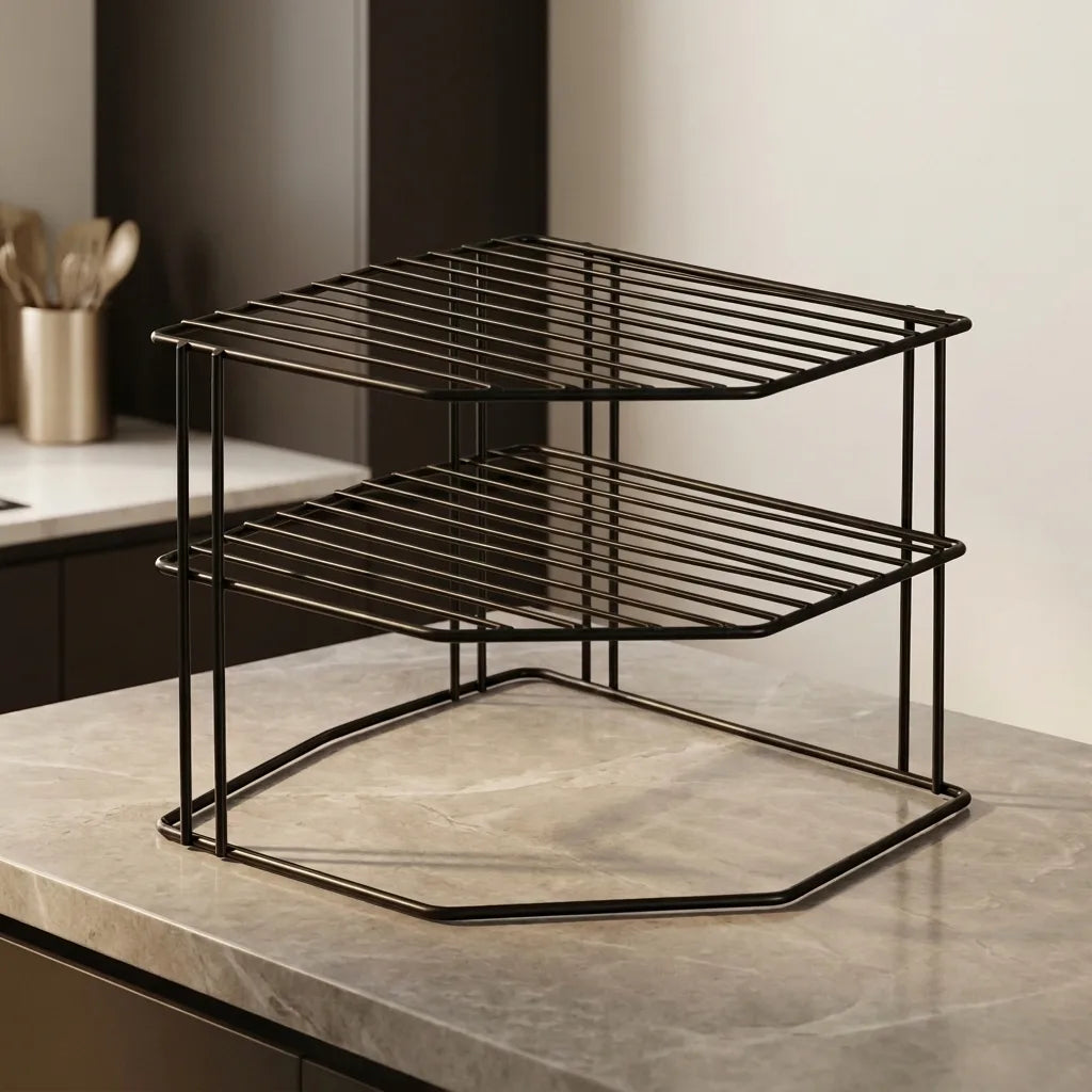 Three-tier corner kitchen rack in Black