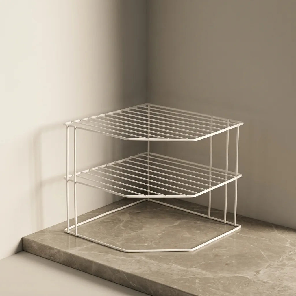 Three-tier corner kitchen rack in White